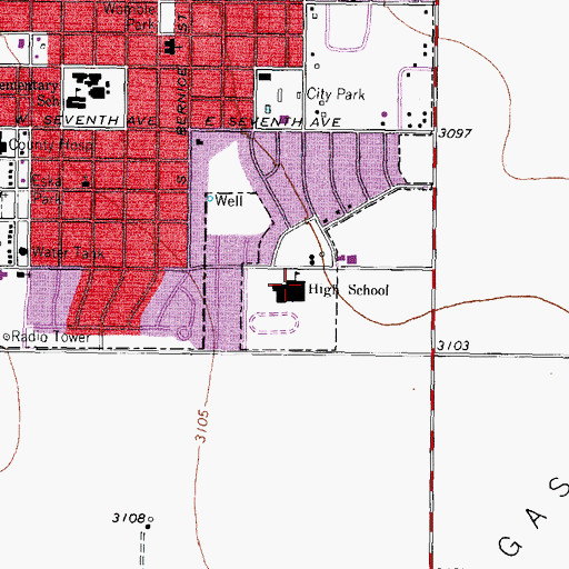 Topographic Map of Spearman High School, TX