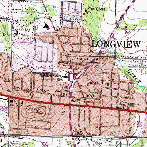 Topographic Map of Pine Tree Primary School, TX