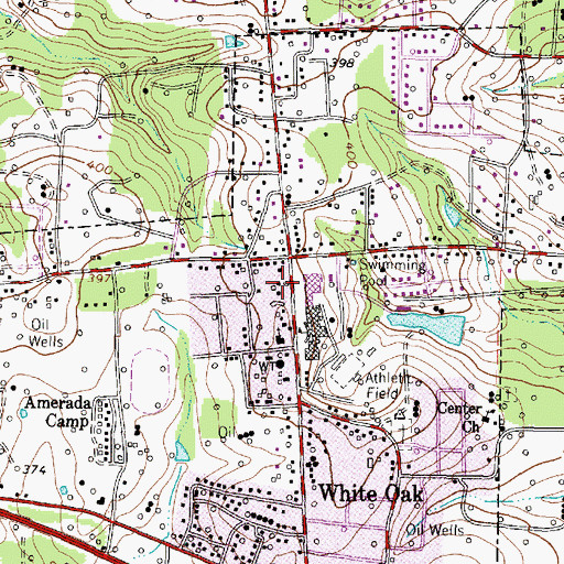 Topographic Map of White Oak High School, TX