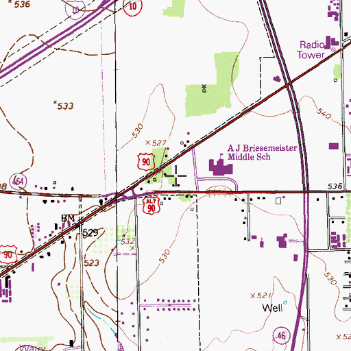 Topographic Map of Briesemeister Middle School, TX