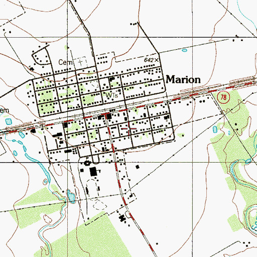 Topographic Map of Marion Career Academy, TX