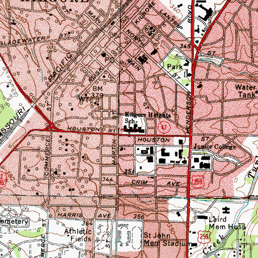 Topographic Map of Kilgore Heights Elementary School, TX