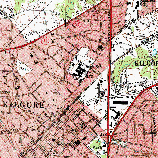 Topographic Map of Kilgore High School, TX