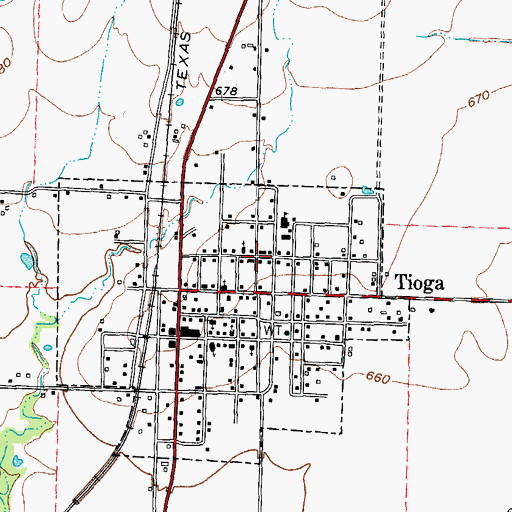 Topographic Map of Tioga School, TX
