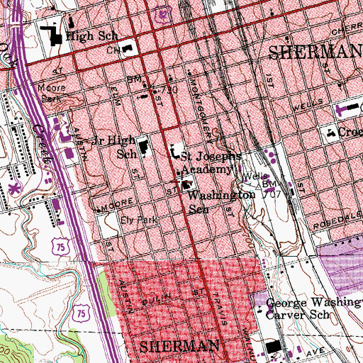 Topographic Map of Washington Elementary School, TX