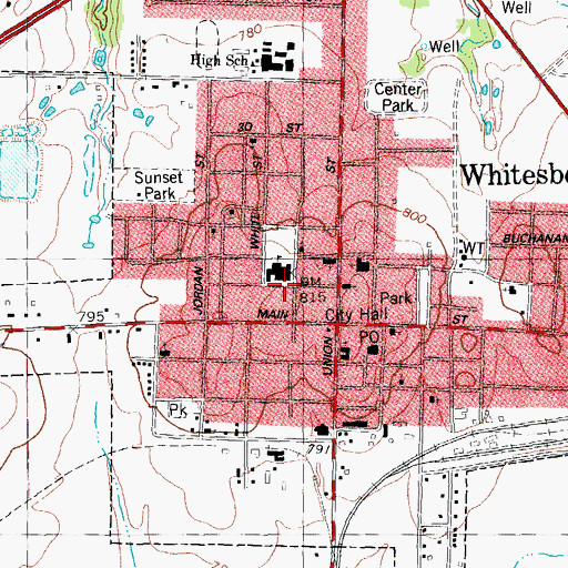 Topographic Map of Whitesboro Elementary School, TX