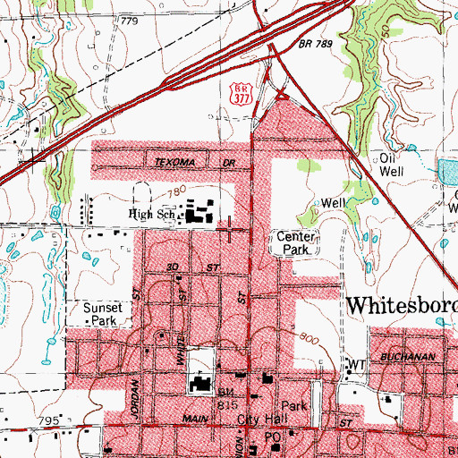 Topographic Map of Whitesboro High School, TX