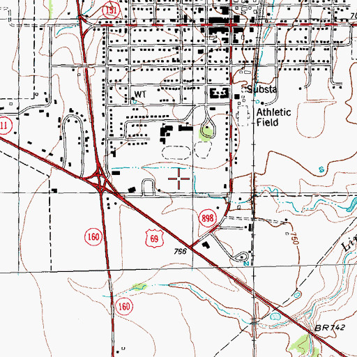 Topographic Map of Whitewright High School, TX