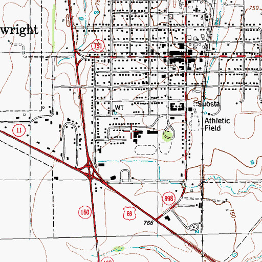 Topographic Map of Whitewright Middle School, TX