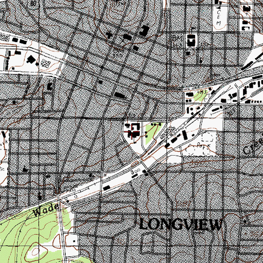 Topographic Map of Longview Early Graduation High School, TX