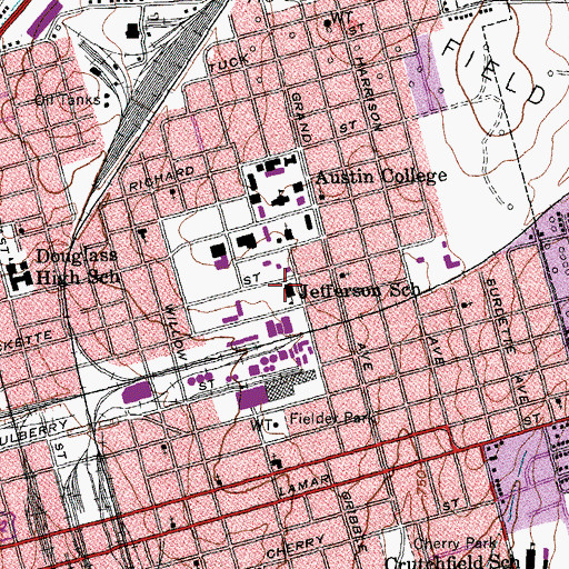 Topographic Map of Jefferson Elementary School, TX
