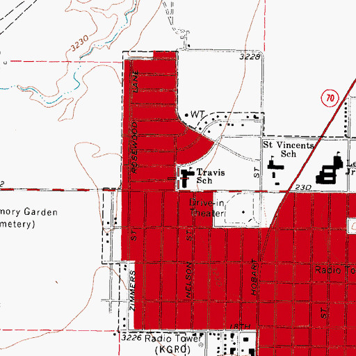 Topographic Map of Travis Elementary School, TX