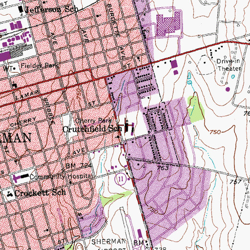 Topographic Map of Crutchfield Elementary School, TX