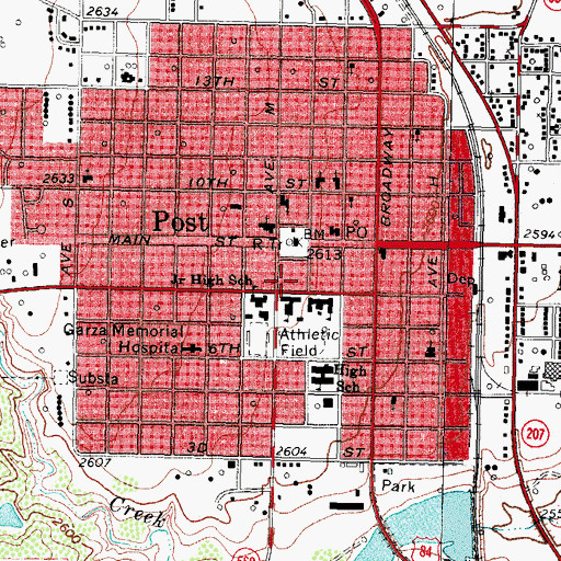 Topographic Map of Post Elementary School, TX