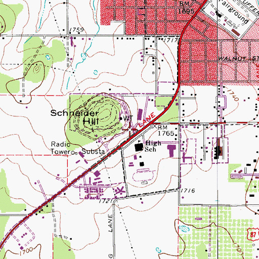 Topographic Map of Fredericksburg High School, TX