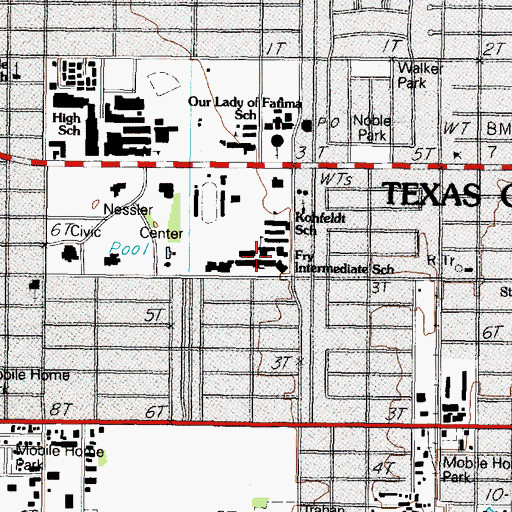 Topographic Map of Levi Fry Intermediate School, TX