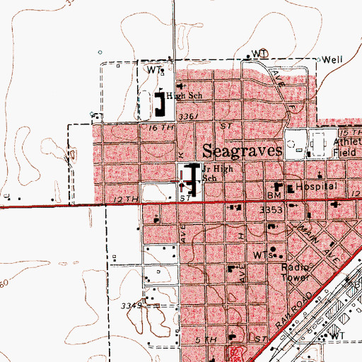 Topographic Map of Seagraves Elementary School, TX