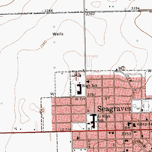 Topographic Map of Seagraves High School, TX
