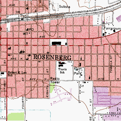 Topographic Map of Travis Elementary School, TX
