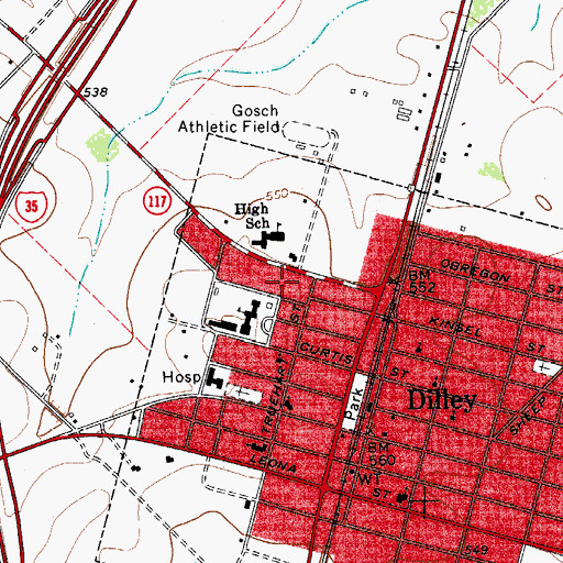 Topographic Map of Dilley Elementary School, TX