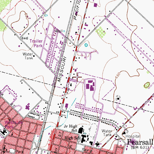 Topographic Map of Pearsall High School, TX