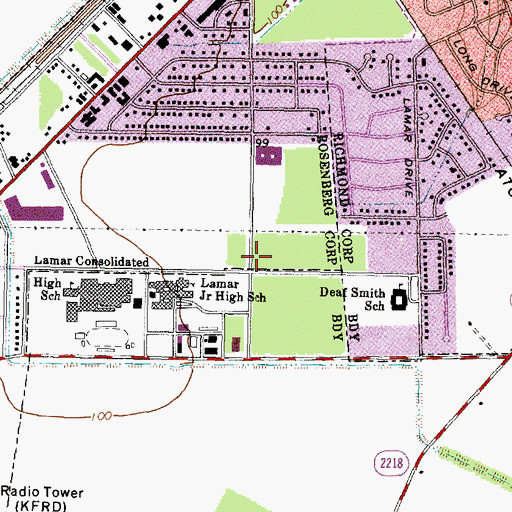 Topographic Map of J J Wessendorff Middle School, TX