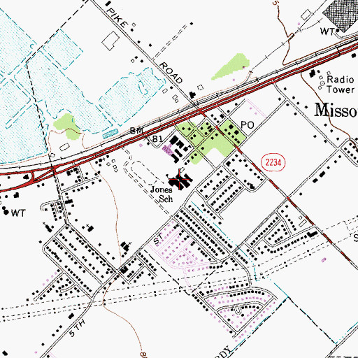 Topographic Map of E A Jones Elementary School, TX