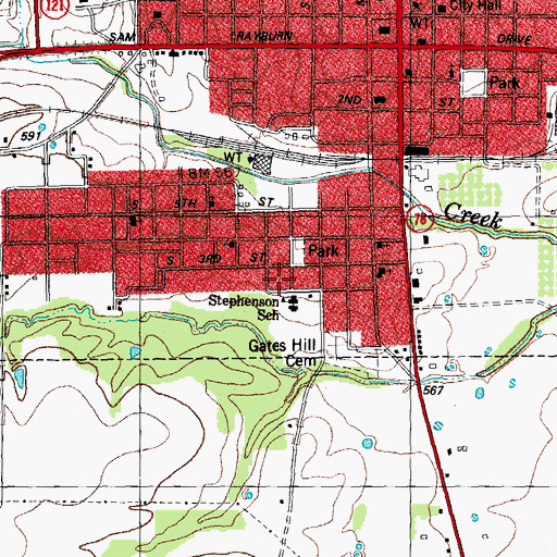 Topographic Map of Stephenson School, TX