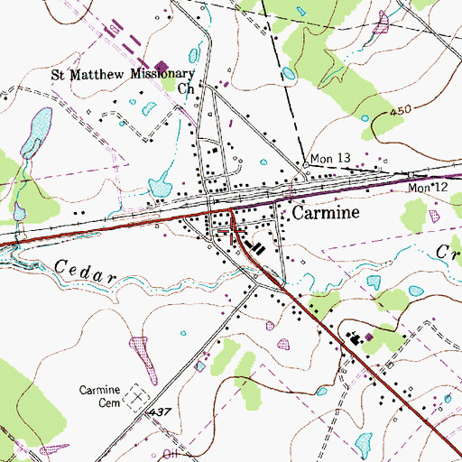 Topographic Map of Carmine High School, TX