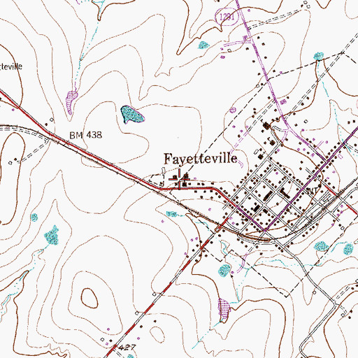 Topographic Map of Fayetteville High School, TX