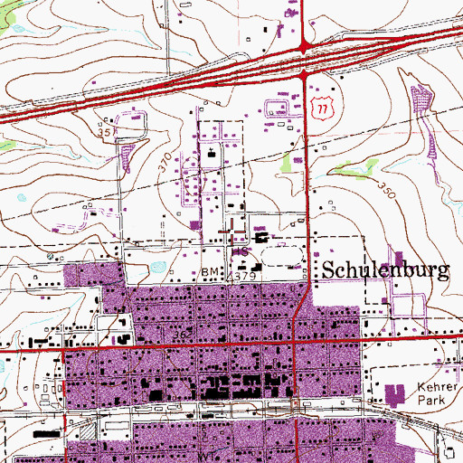 Topographic Map of Schulenburg Junior High School, TX
