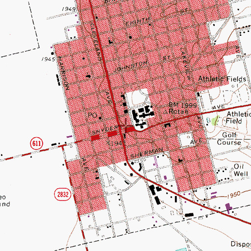 Topographic Map of Rotan High School, TX