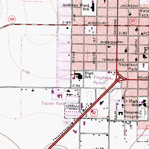 Topographic Map of Floydada High School, TX