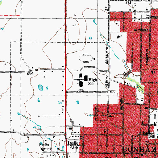 Topographic Map of Bonham High School, TX