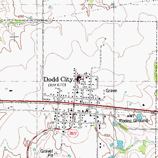 Topographic Map of Dodd City School, TX