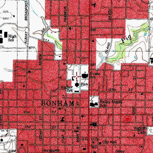 Topographic Map of Evans Elementary School, TX