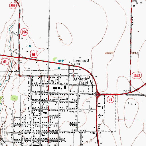 Topographic Map of Leonard High School, TX