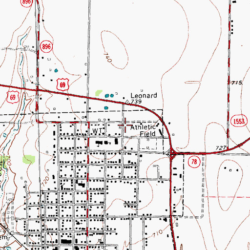 Topographic Map of Leonard Junior High School, TX