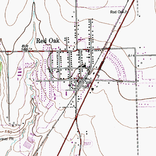 Topographic Map of Red Oak Elementary School, TX