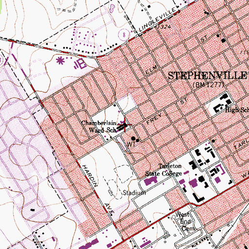Topographic Map of Chamberlin Elementary School, TX