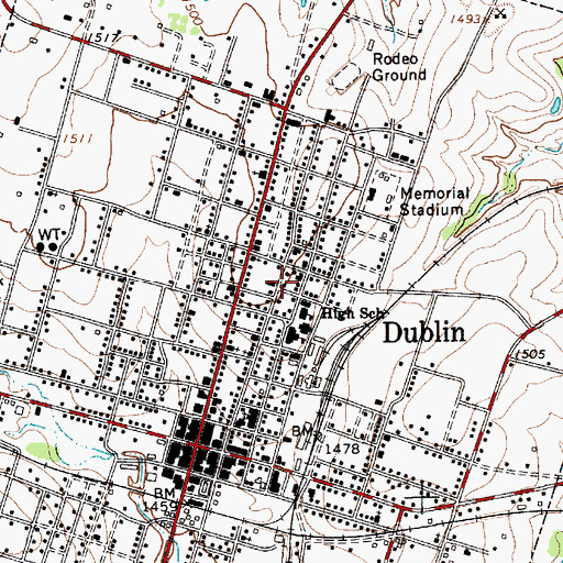 Topographic Map of Dublin Junior High School, TX