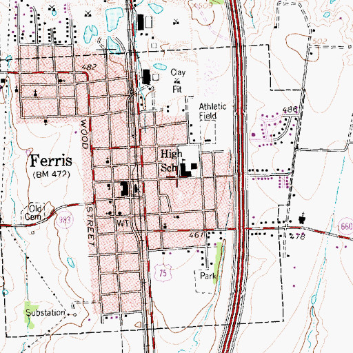 Topographic Map of Ferris Junior High School, TX