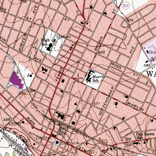 Topographic Map of Marvin Elementary School, TX