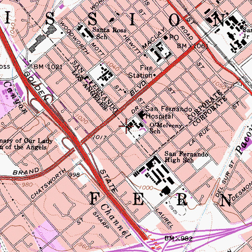 Topographic Map of O Melveny Elementary School, CA