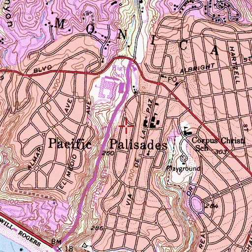 Topographic Map of Pacific Palisades Elementary School, CA
