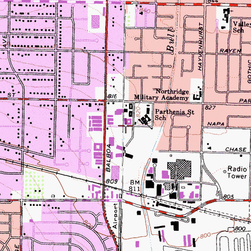 Topographic Map of Parthenia Elementary School, CA