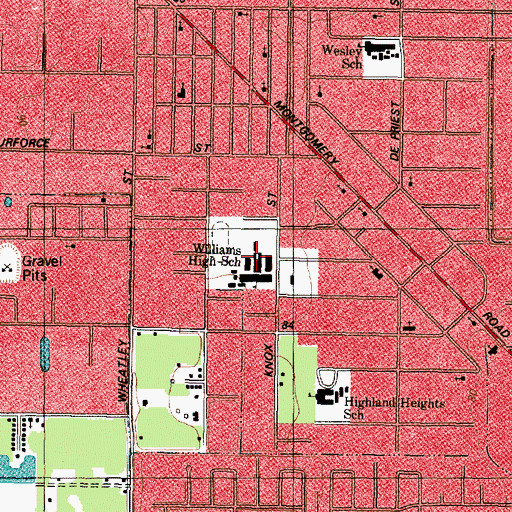 Topographic Map of M C Williams Middle School, TX