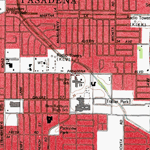 Topographic Map of Mae Smythe Elementary School, TX