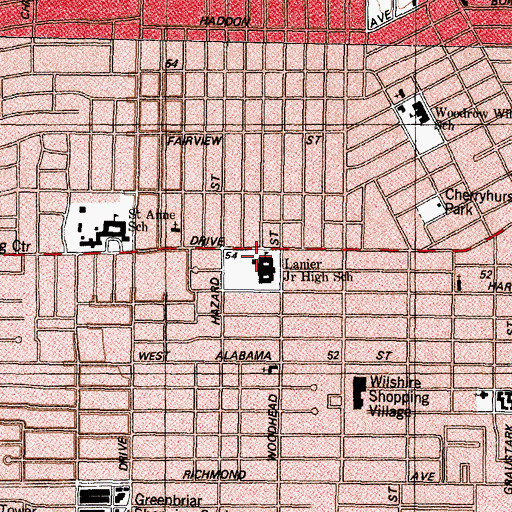 Topographic Map of Lanier Middle School, TX