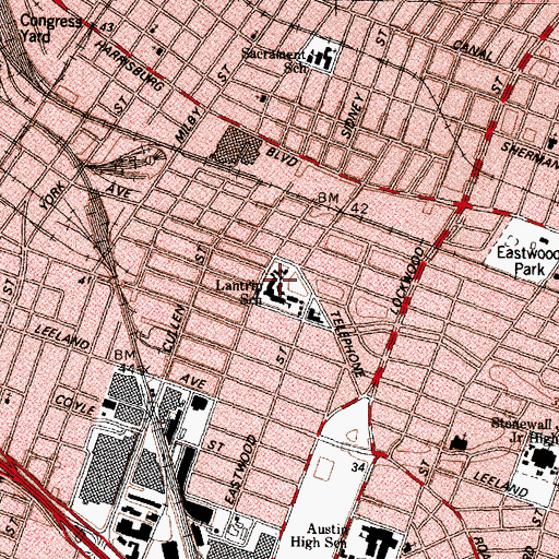 Topographic Map of Lantrip Elementary School, TX